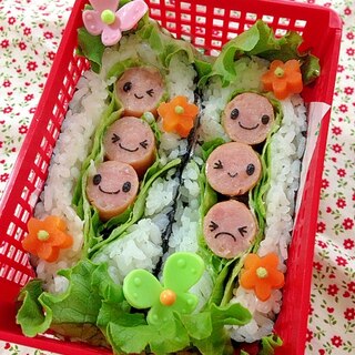 簡単キャラ弁☆ニコニコウインナーおにぎらず♪